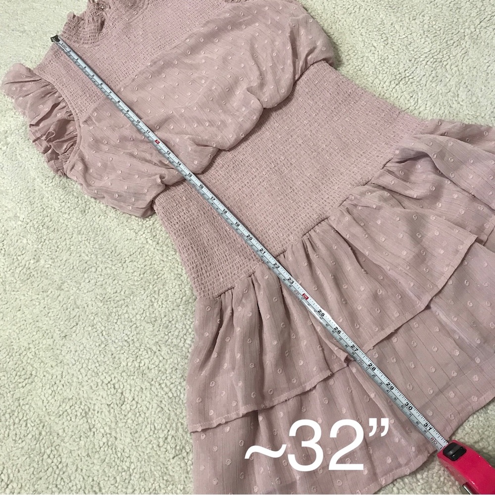 SOLD Aqua Mini Dress Flutter Sleeve Ruffle Smocked Pink Purple Pit to Pit 18โ ๐จ - Picture 8 of 14